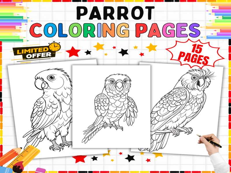 Parrot Colouring Pages | Tropical Bird Worksheets | Macaw & Cockatoo Art Activities for Kids