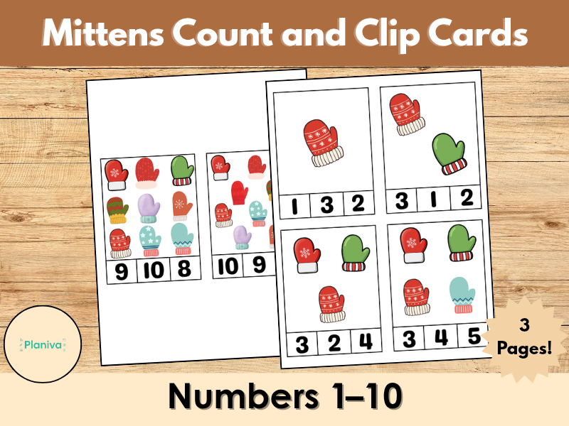 Mittens Count and Clip Cards | Winter Math Activity | Numbers 1–10