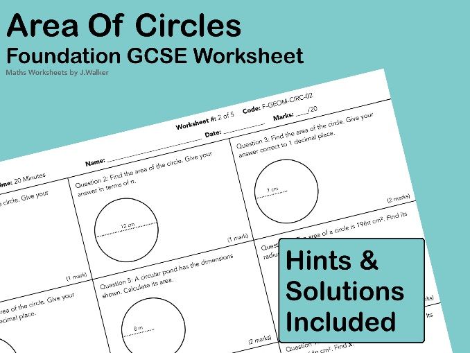 GCSE Maths Worksheet: Area Of Circles - Foundation Tier