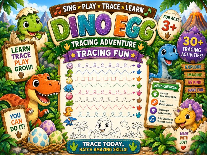 Dinosaur Tracing Worksheets | Dino Egg Fine Motor & Pre-Writing Activities | Preschool–Grade 1
