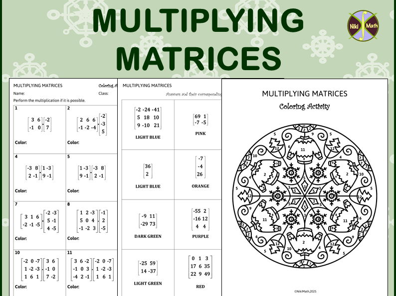 Multiplying Matrices - Coloring Activity/Color by Code