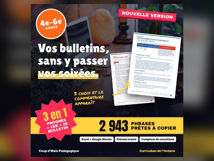French Report Card Comment Generator Ontario Grades 4-6 | Commentaires bulletin