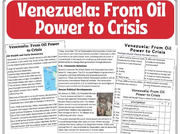 Venezuela Crisis History, Economy, Maduro, US Intervention Reading Comprehension