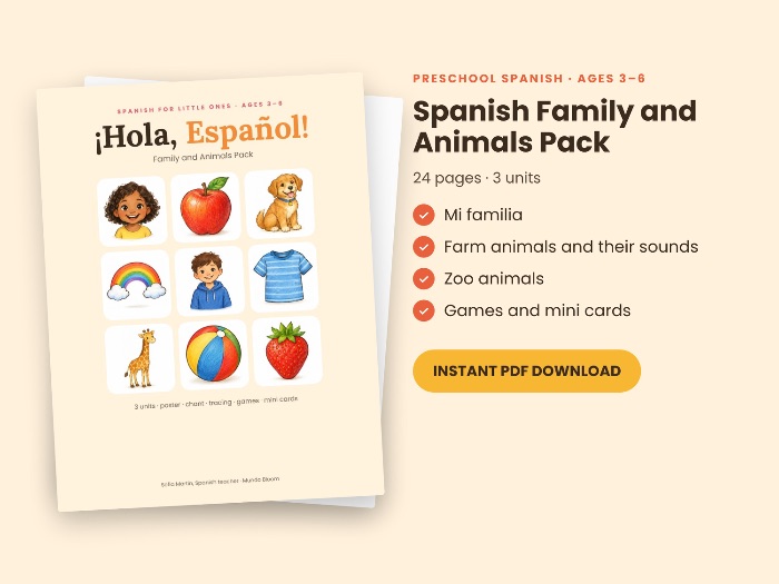 Spanish Family, Farm and Zoo Animals (Ages 3–6)