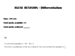 IGCSE Past Papers Questions - Differentiation (1-9) 4MA1/2