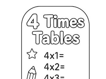 4 Times Tables Colouring Template Bookmark MTC