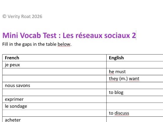 AQA GCSE French Mini Vocab Test - Media and Technology 2