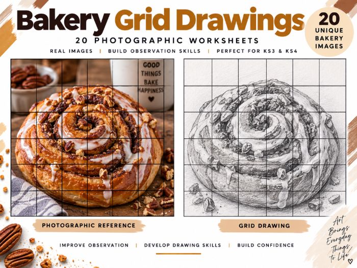 Bakery Grid Drawing Worksheets | 20 Photography-Based Drawing Activities | KS3 & KS4 Art