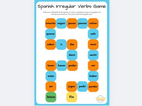 Spanish Irregular Verbs Conjugation Board Game Printable PDF