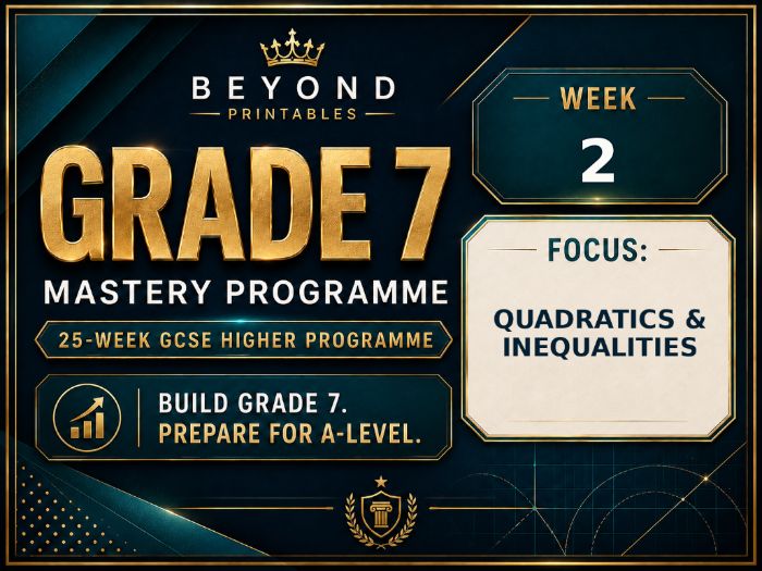 Grade 7 GCSE Higher Maths Week 02: Quadratics & Inequalities | Mastery Retrieval Practice Pack