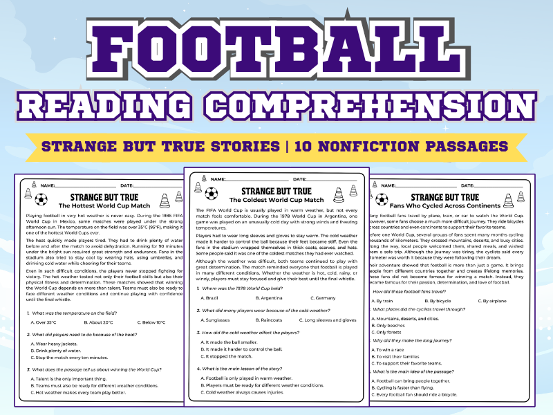 Football Reading Comprehension: Strange but True Stories