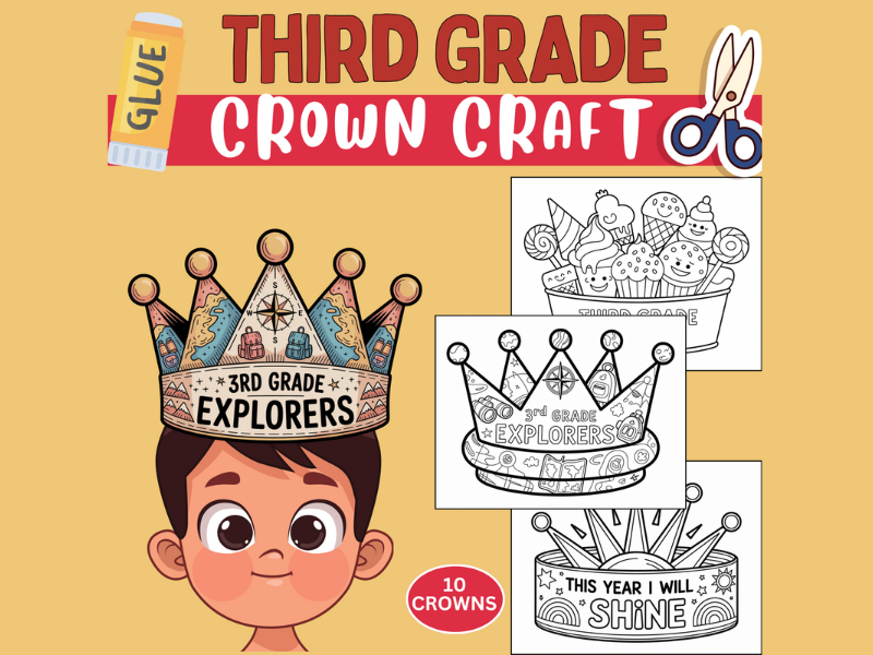 First Week of 3rd Grade Crown Craft: Third Grade Headband Coloring Pages No-Prep