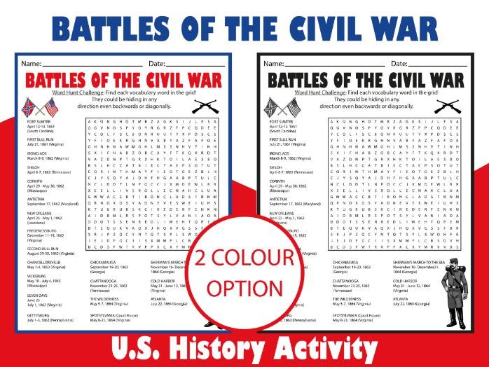 Battles of the Civil War Word Search Puzzle | U.S. History Activity