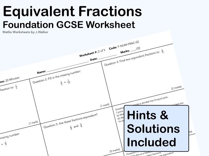 GCSE Maths Worksheet: Equivalent Fractions - Foundation Tier
