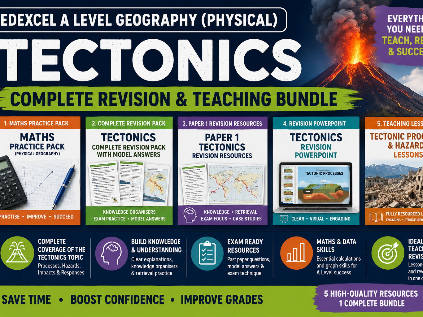 Edexcel A Level Geography – Tectonic Processes & Hazards Complete Teaching and Revision Bundle