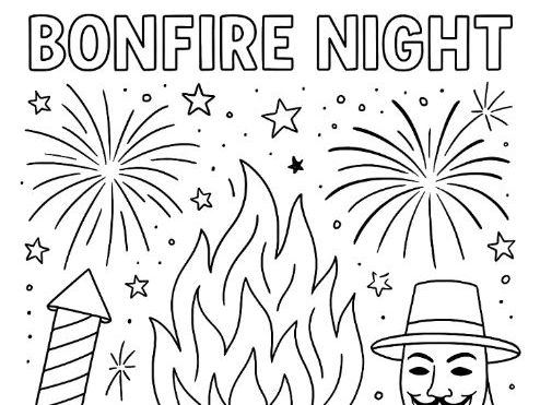 Bonfire Night Guy Fawkes 5th November Colouring Page