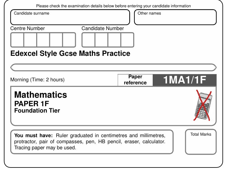 A GCSE Non-Calc Foundation Tier Maths Mock Paper