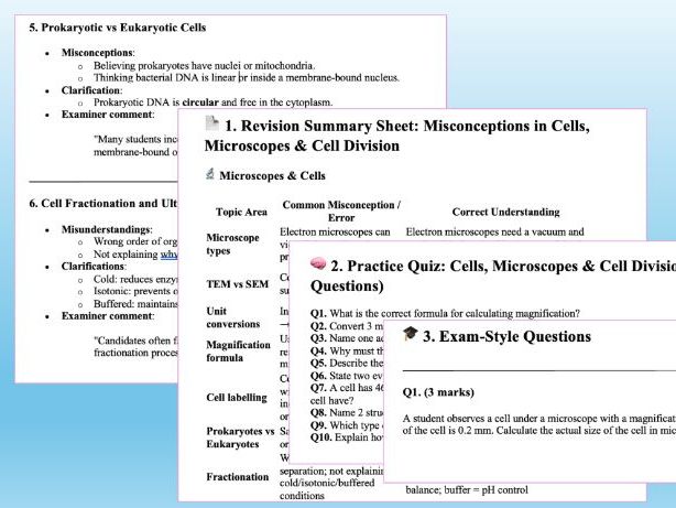 AQA A-Level Biology Revision Common Misconceptions & Practice Chapter 3 Cell Structure