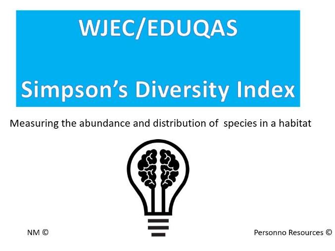 WJEC/EDUQAS Simpson's Diversity Index Activity, Powerpoint and Worksheets Teaching Resources