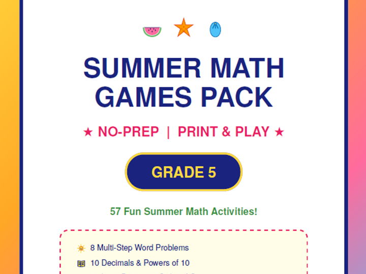 5th Grade Summer Math Games Pack | No-Prep Printables