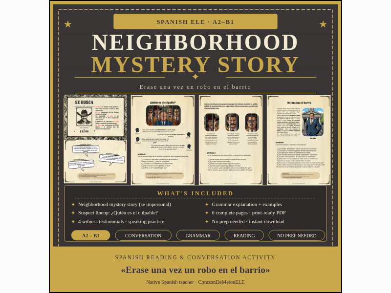 Spanish Conversation Activity | Neighborhood Mystery Story | Se Impersonal | ELE A2-B1