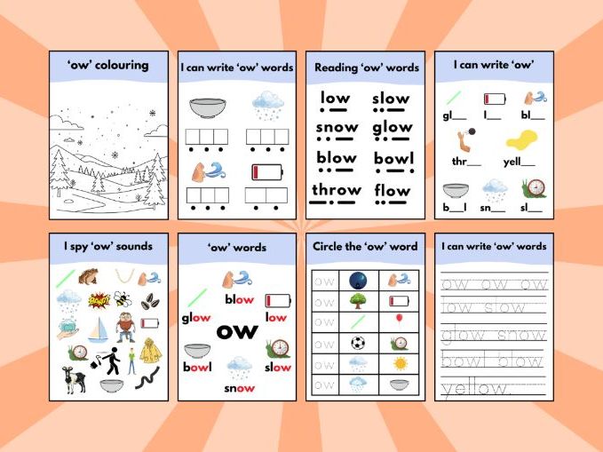 'ow' as low Phonics Sound Workbook – Early Reading & Writing Activities