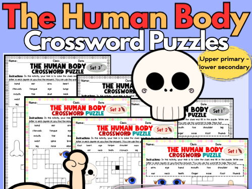 The Human Body Color / B&W Differentiated Crossword Printables with Word Bank