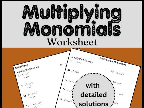 Multiplying Monomials Worksheet (with solutions)