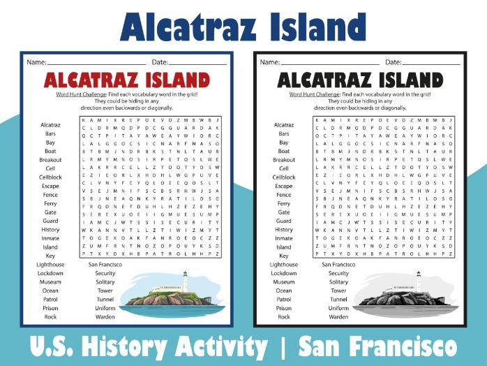 Alcatraz Island Word Search Puzzle | U.S. History Activity | San Francisco
