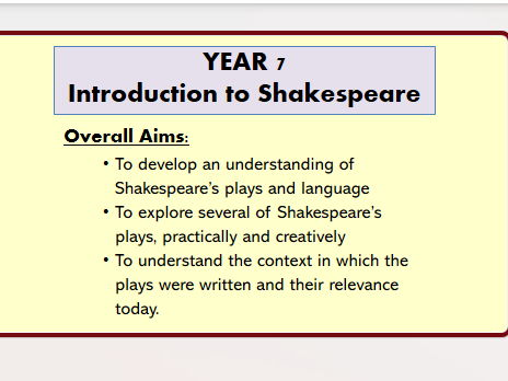 KS3 Drama - Year 7 - Shakespeare Unit of Work