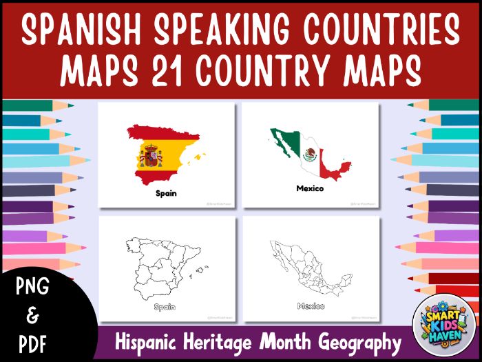 Spanish Speaking Countries Maps 21 Country Maps Coloring Pages Hispanic Heritage