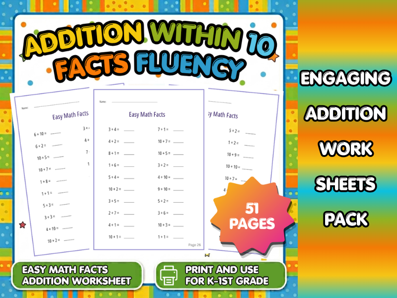 Addition Worksheets Within 10 | 51 Printable Math Pages + Answer Keys