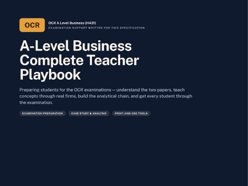 A Level Business — OCR | Examination Playbook | OCR A Level Business (H431) | 21 Pages