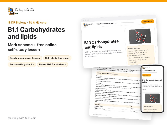 B1.1 Carbohydrates and lipids (IB DP Biology SL) – Mark scheme + free online self-study lesson