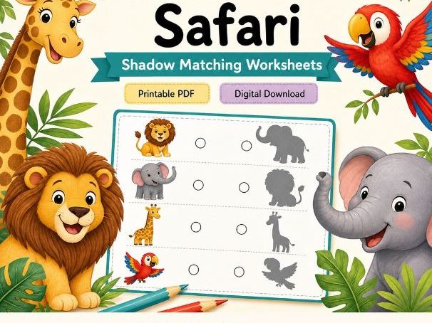 Shadow Match Safari | Shadow Matching Worksheets | Printable PDF | Digital Download