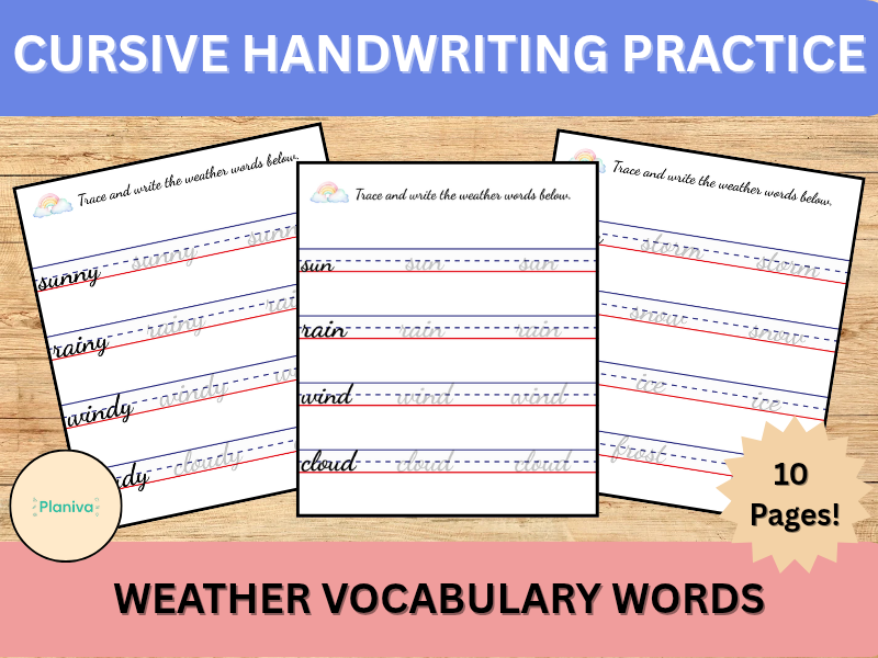 Cursive Handwriting Practice – Weather Words | Seasonal Vocabulary | KS1 / Lower KS2