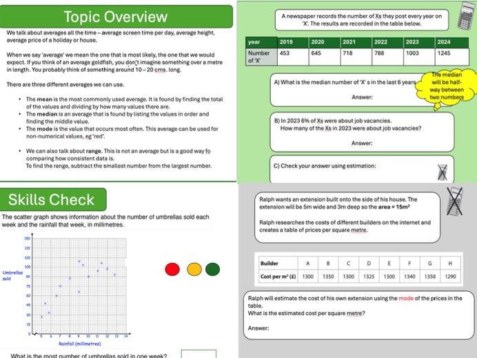 FS2 Averages workbook and powerpoint complete unit of work U3