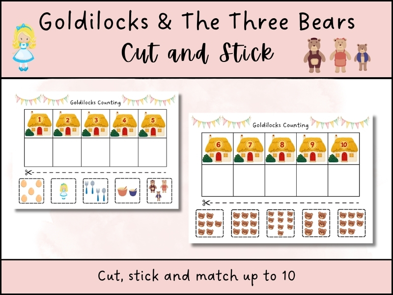 Goldilocks Counting to 10 Cut & Stick Maths