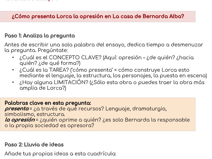 La Casa de Bernarda Alba - Revision / Essay writing