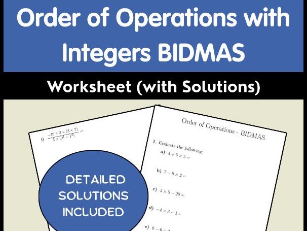 Order of Operations with Integers | BIDMAS Worksheet (with Solutions)