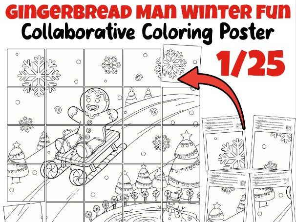 Gingerbread Man Winter Fun Collaborative Poster | Candy Cane Sled Winter Activity