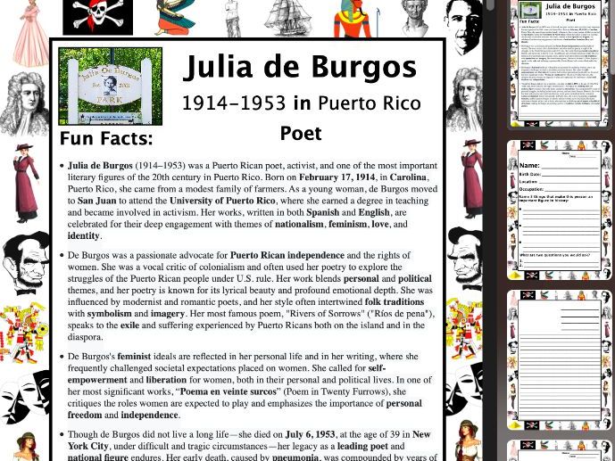 Julia de Burgos PACKET & ACTIVITIES, Important Historical Figures Series