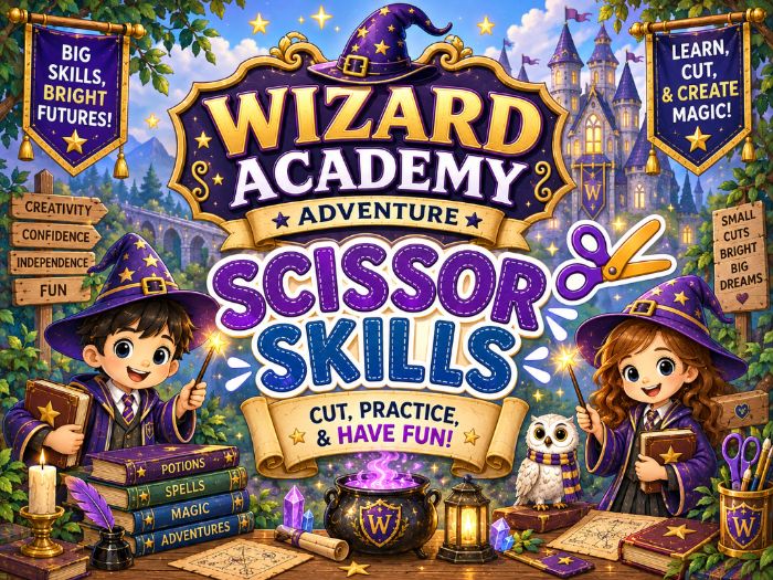 Wizard Academy Scissor Skills Worksheets | Cutting Practice & Fine Motor Activities | Preschool–1st