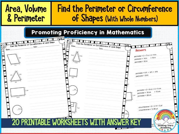 Find the Perimeter or Circumference of Each Given Shape with Whole Numbers – Worksheets & Practice A
