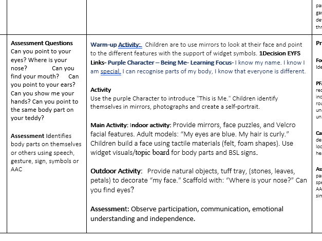 PSHE EYFS All About Me Termly planning