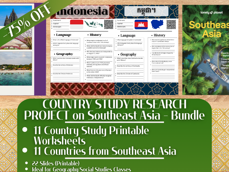 Country Study Research Project - Southeast Asia - Social Studies Report - Bundle