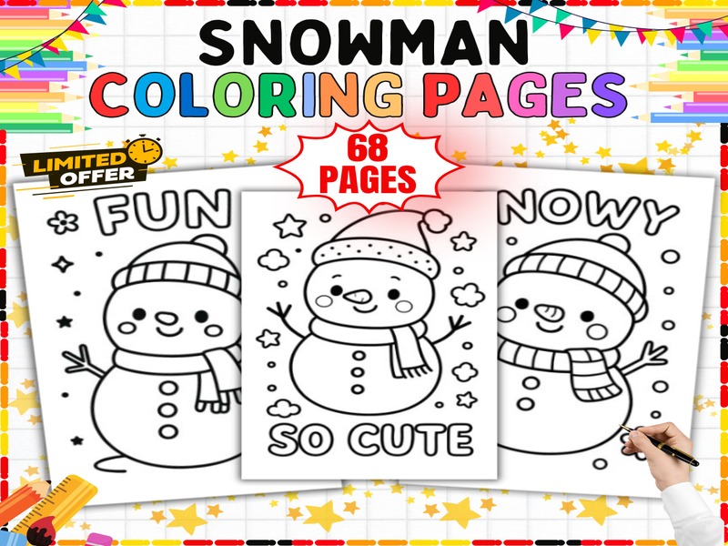 Snowman Coloring Pages | 68 Sheets | Christmas and Winter Printables for Kids