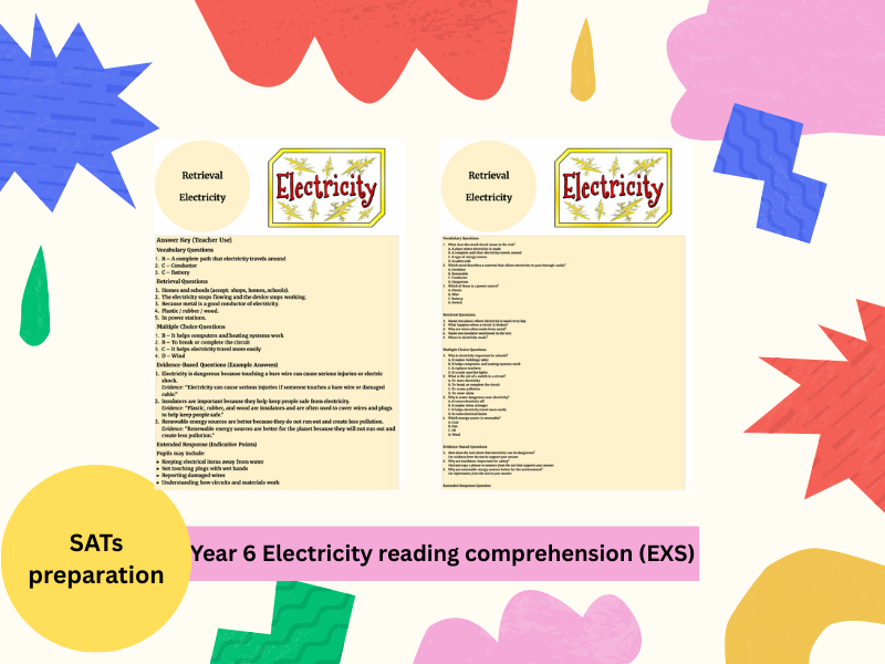 Year 6 Science Reading: Electricity – SATs Retrieval, MCQs & Evidence Questions (EXS)