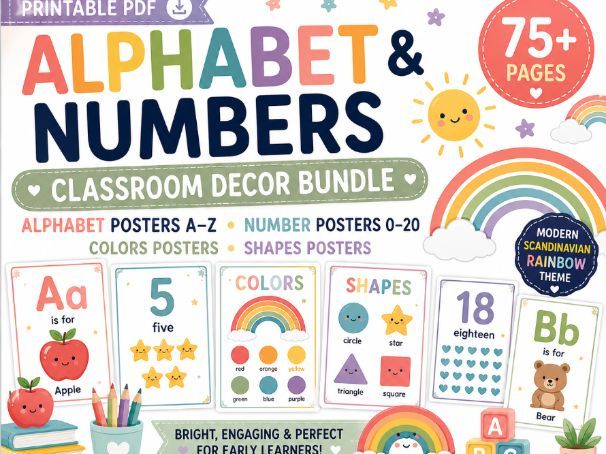 Alphabet & Numbers Classroom Decor Bundle | Alphabet Posters A–Z Number Posters