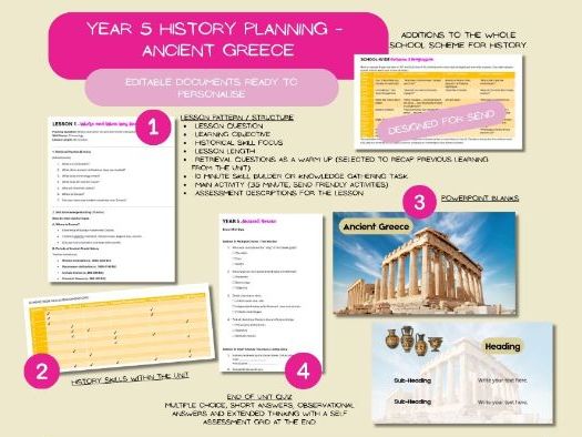 Year 5 Ancient Greece planning, assessment, quiz and slide blanks